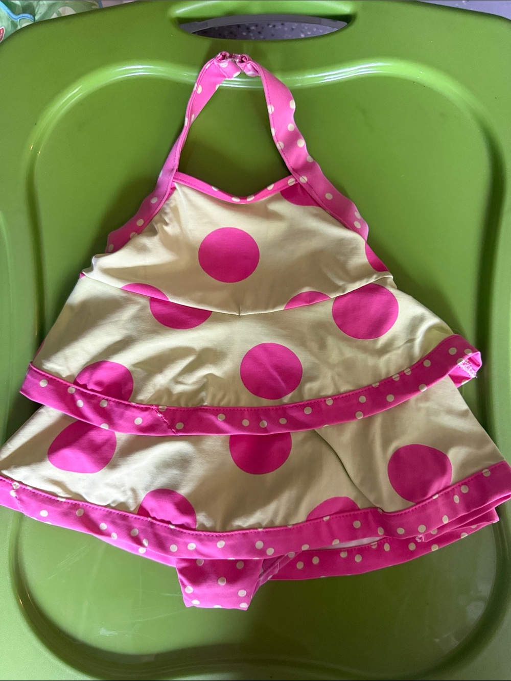 Girls Pink Polka Dot Halter Swim Dress